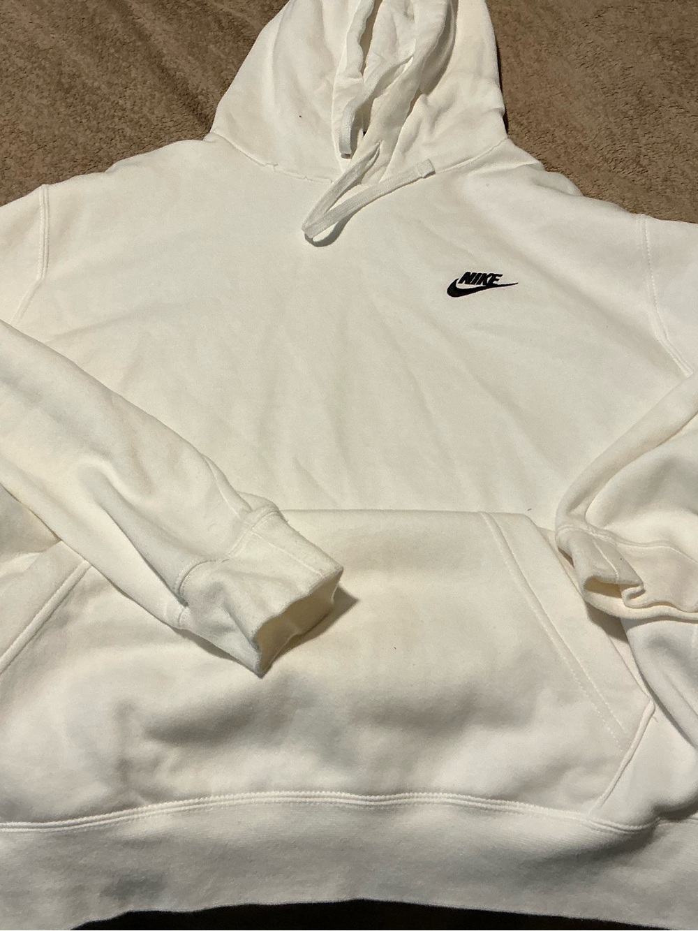 Nike men White Pullover Hoodie with Black Swoosh